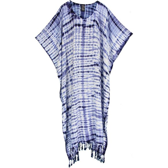 Women Tie Dye Caftan Maxi Dress Plus Size V-Neck Rayon Loungewear Casual - Picture 8 of 9